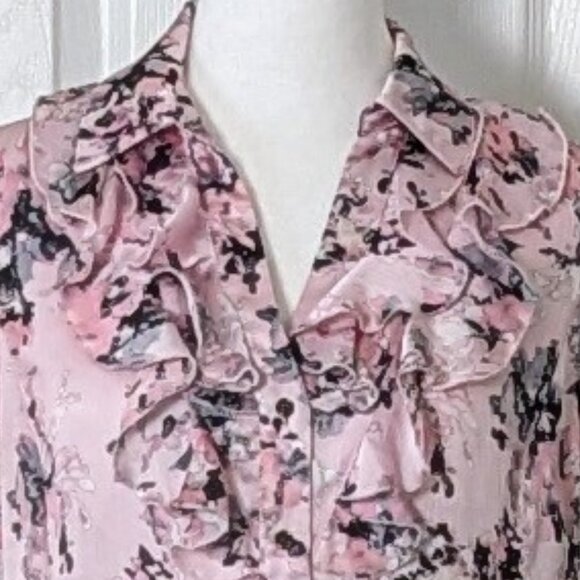 TAHARI ASL Women's Sleeveless Ruffle Accent Blouse Top Size S Pink Print - Picture 4 of 6